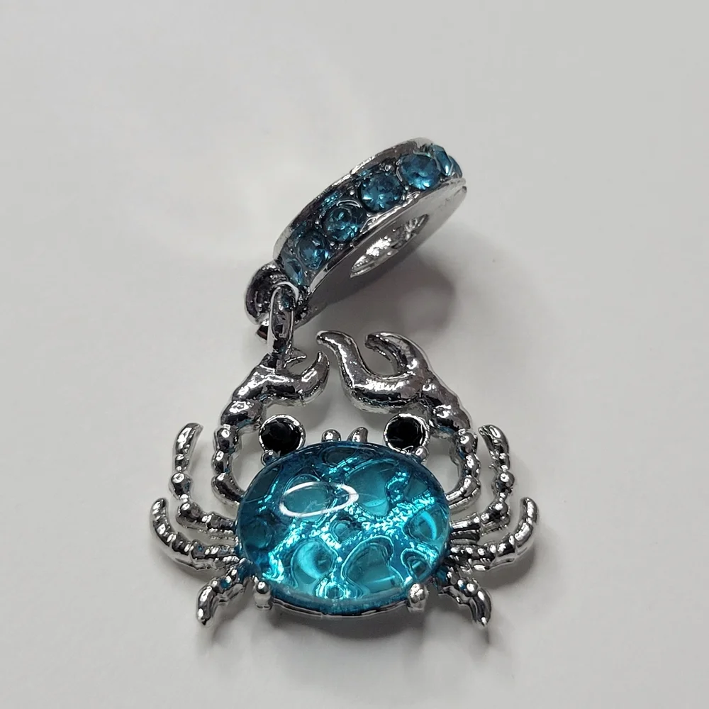 New For Pandora Charm Bracelet Blue Silver Color Crab Rhinestone Dangle Charm - Picture 3 of 4